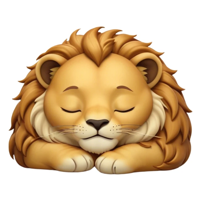 Meme-Worthy Cute Sleeping Lion Portrait Emoji, Head resting peacefully with a contented smile, showcasing a robust build and a luxuriously soft tawny Fur with a flowing mane, eyes shut in a serene, restful nap, Simplified yet hilariously adorable features, highly detailed, glowing with a soft, drowsy light, high shine, relaxed and utterly lovable, stylized with an air of playful laziness, bright and heartwarming, soft glowing outline, capturing the essence of a comically sleepy lion, so meme-worthy it feels like it could instantly become the next viral sensation of adorable slumber! sticker
