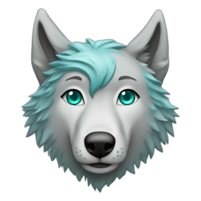 Grey wolf head with a star tatoo over his right eye, he have a turquoise glamrock mullet haircut sticker