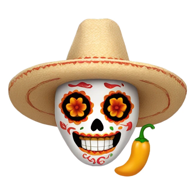 dia dos muertos with a sombrero and chili as a mouth sticker