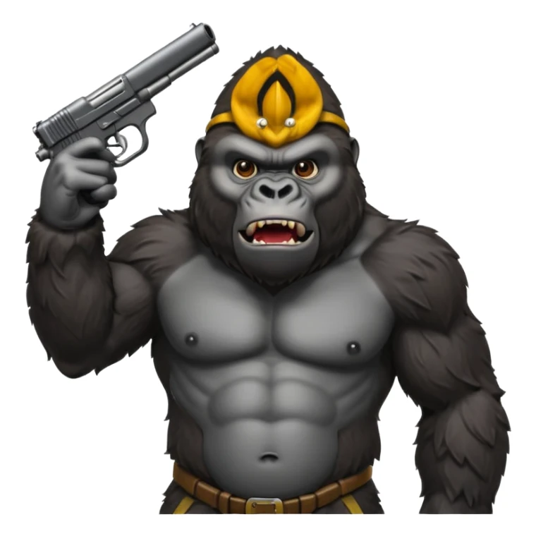 A mean gorilla holding a big gun in the air sticker