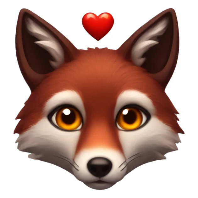 dark red fox face with tiny red heart instead of eyes sticker