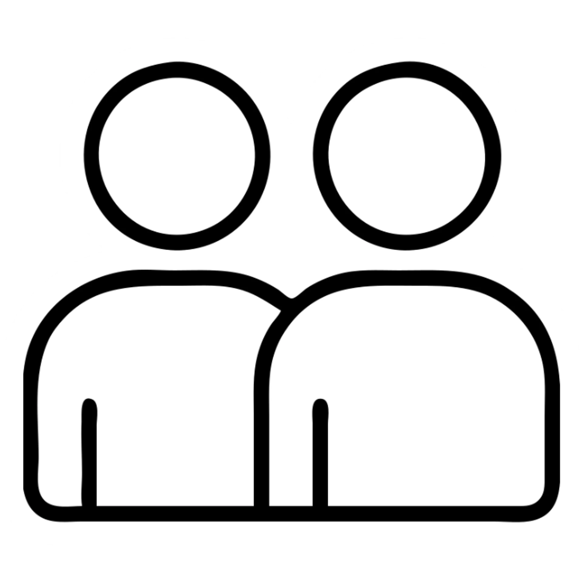 pair of people, casual pose, approachable look, minimalistic black outlined icon sticker