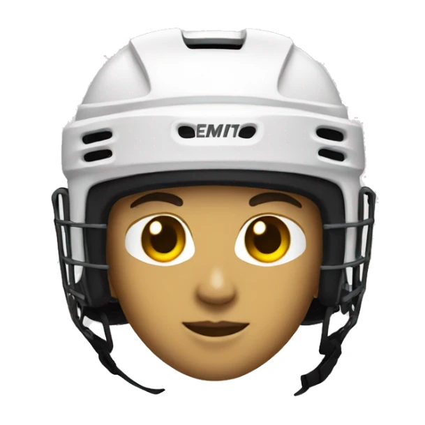 Hockey player with gold helmet and jersey sticker