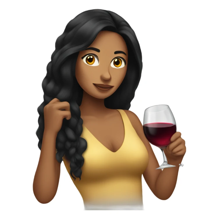Tanned woman with long black hair drinking wine  sticker