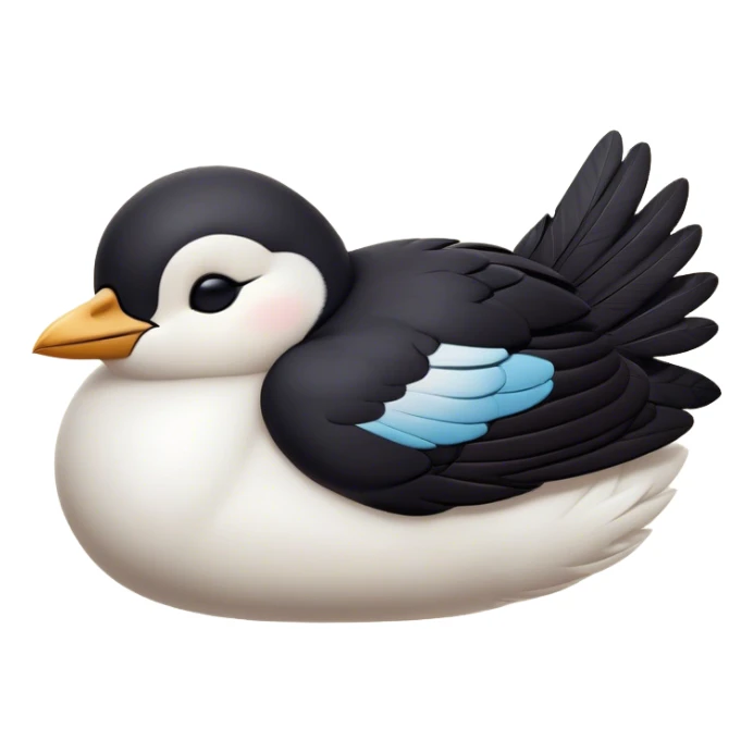 Meme-Worthy Cute Sleeping Magpie Portrait Emoji, Head resting peacefully with a contented smile, showcasing a sleek, elegant form with eyes gently closed in serene slumber and glossy, contrasting plumage, Simplified yet adorably endearing features, highly detailed, glowing with a soft, drowsy urban light, high shine, relaxed and utterly lovable, stylized with an air of playful laziness, soft glowing outline, capturing the essence of a sleeping magpie that feels destined to become the next viral icon of adorable rest! sticker