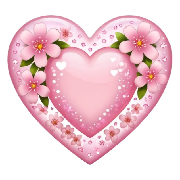heart with sakura flowers and sparkles sticker
