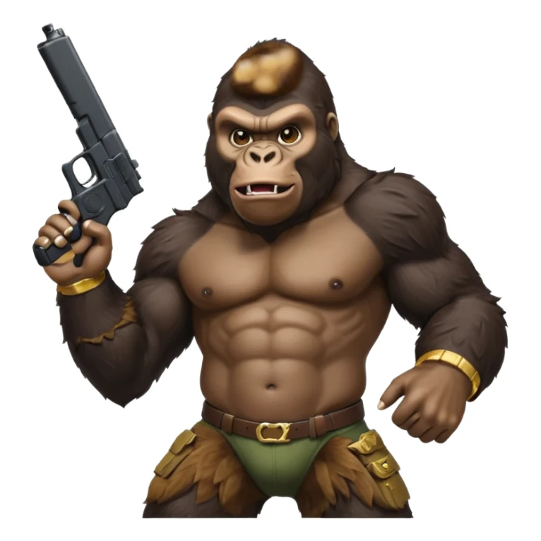 A gorilla holding a gun in the air with a Xbox controller  sticker