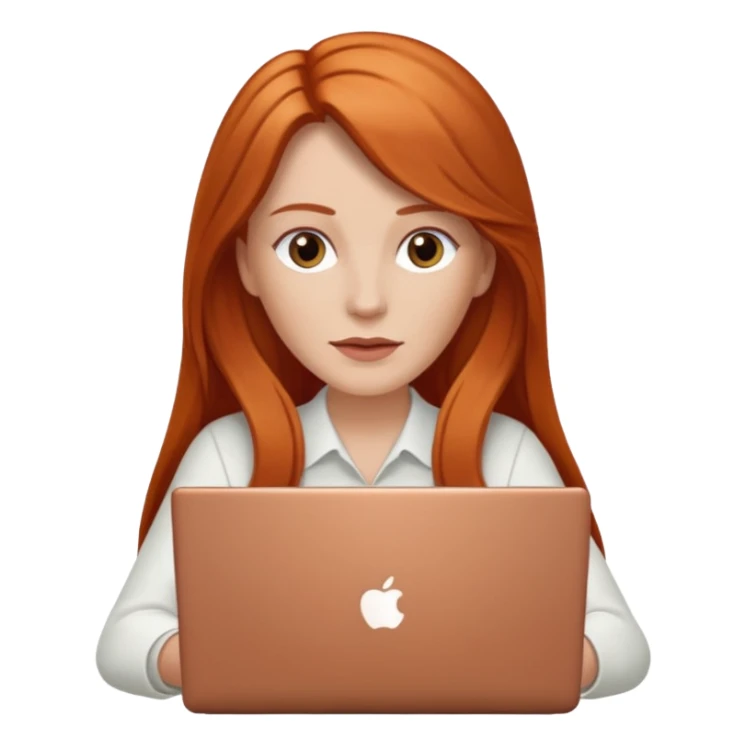 Chica blanca con cabello cobrizo largo vestida de blanco en laptop sticker