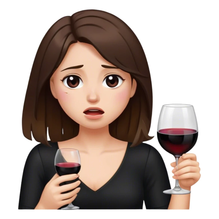 brunette hair down girl black top holding wine crying sticker