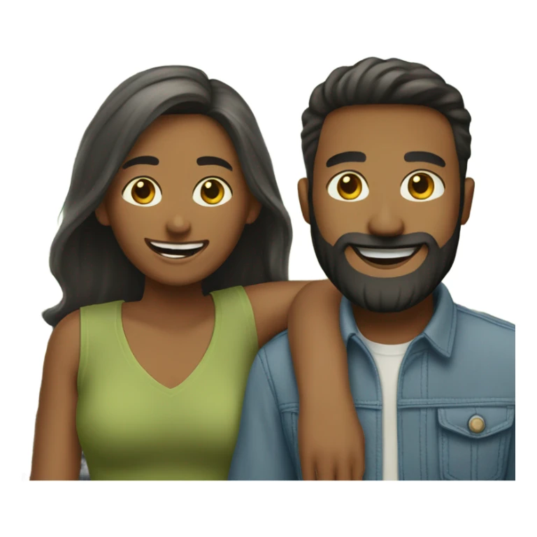 happy couple in outdoor setting man has beard sticker