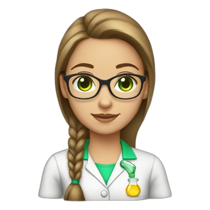 chemist female brown ponytail light skin green eyes with glasses sticker