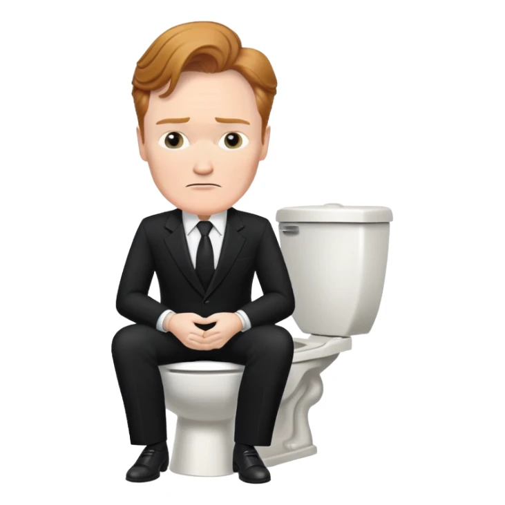 conan obrien in a black suit sitting on a toilet sticker