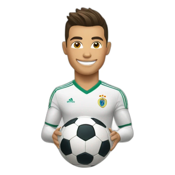 Cristiano Ronaldo smilling with a soccer ball sticker