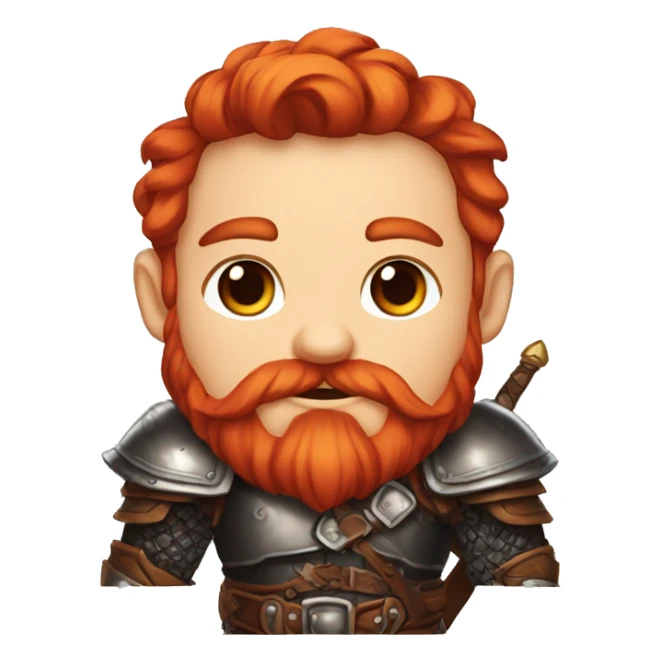 a sticker picture generator with a red-haired dwarf in his hands who has a bow with a braided mustache, dressed in leather armor, with a red beard, with red hair, in a fantasy style in tower sticker