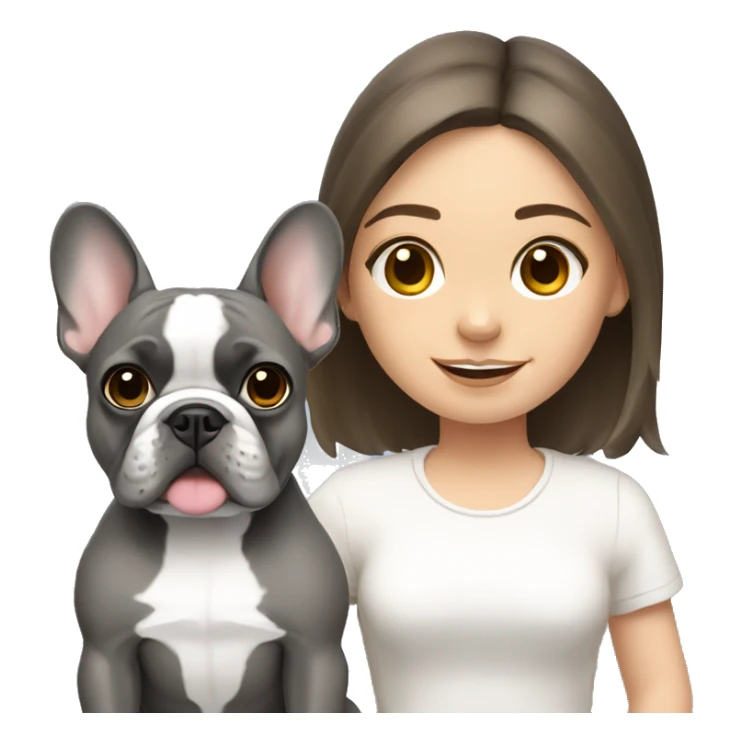 grey french bulldog with brunette girl sticker