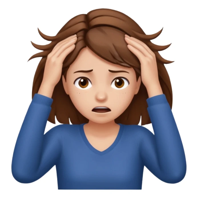 A girl pulling her hair sticker