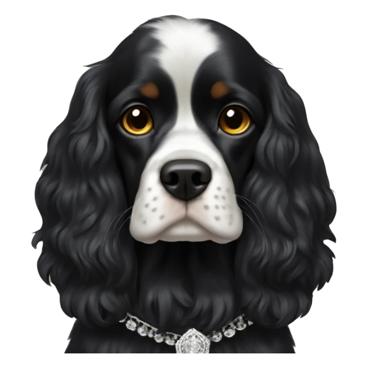 Small completely black king spaniel with white on chest sticker