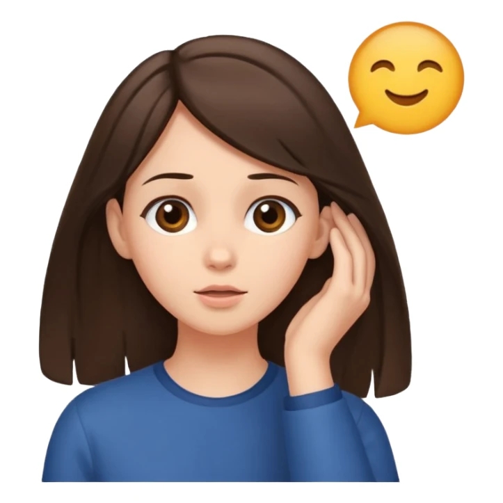 brunette tucking hair behind ear while looking up sticker