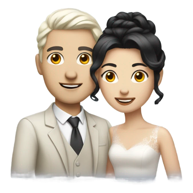 married, a couple with black hair, white skin colour sticker
