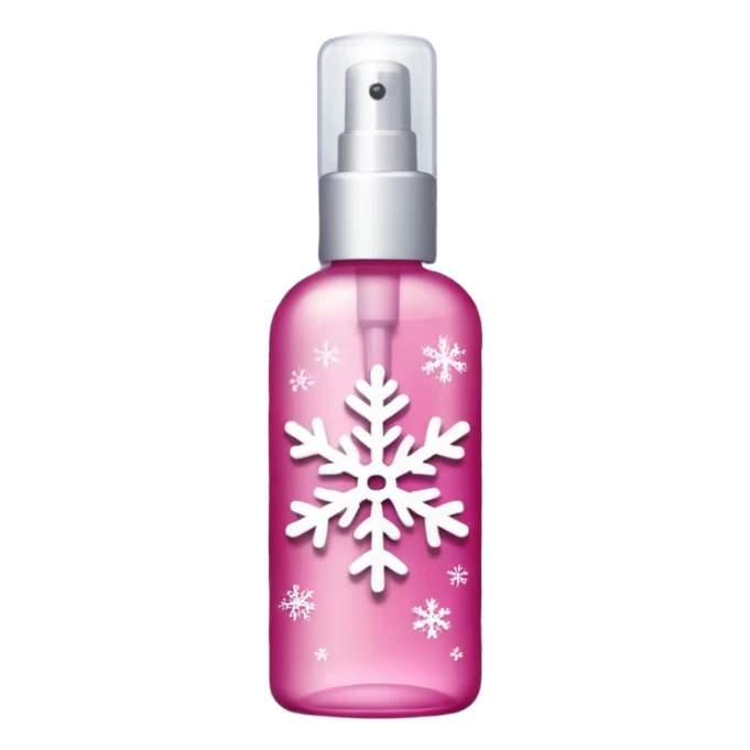pink body mist bottle with white snowflakes sticker