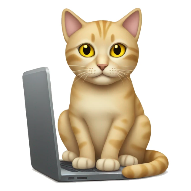 a beige cat with yellow eyes laying on laptop sticker