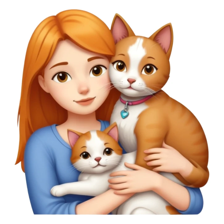 Beautiful girl hugs a cat and a dog tightly sticker