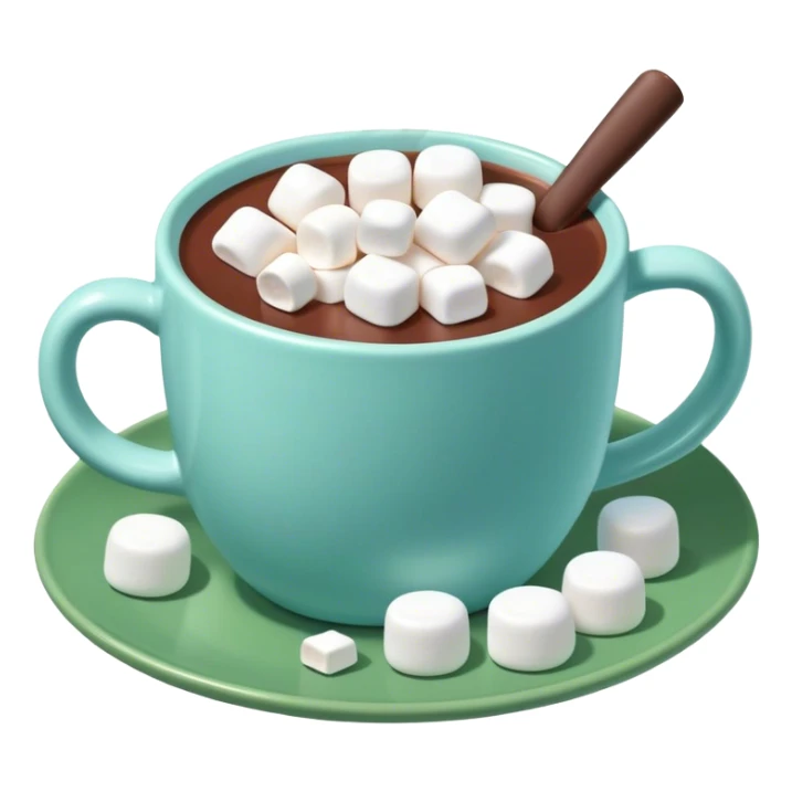 hot chocolate in a pastel blue mug on a green plate sticker