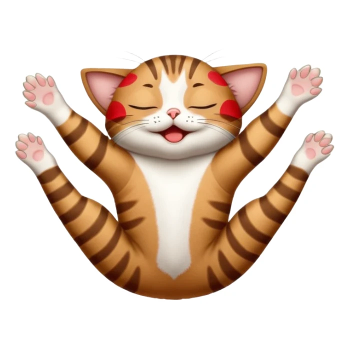 dark brown tabby and white small cat in funny positions upside down with eyes closed sticker