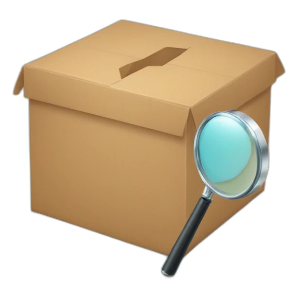 a magnifying glass in front of an empty box sticker