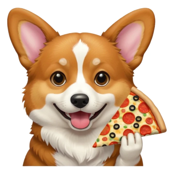 black tri-color corgi with pizza sticker