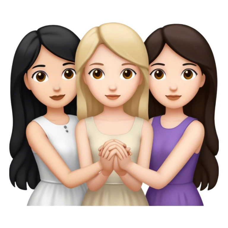 Three women holding hands, two white, one with dark blonde hair, one with black hair, and one with dark brown hair sticker