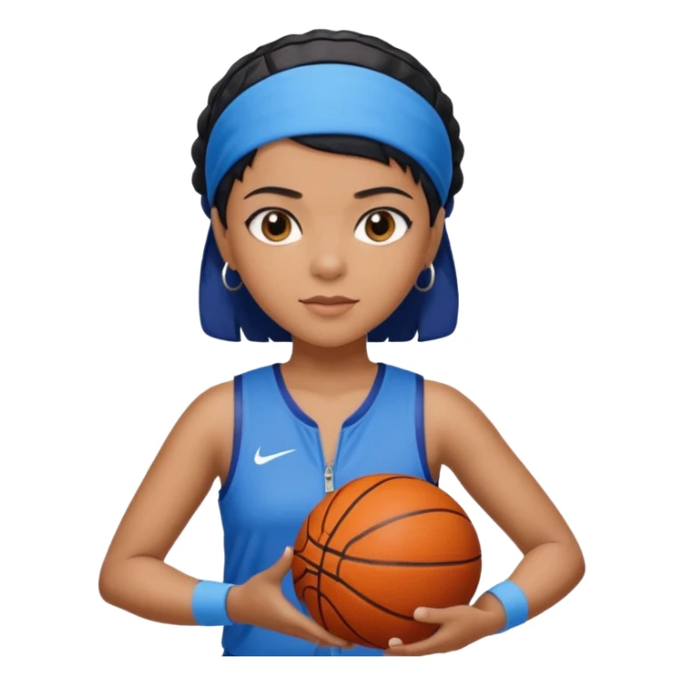 generate a pretty bratz that looks like Kajol.
 Wearing a blue zipper with short black bob cut hair and a matching blue headband. Carrying a basketball sticker