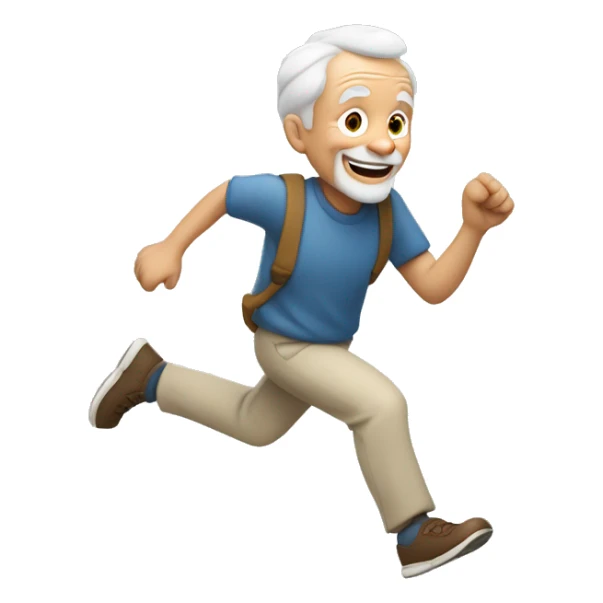 White old man running with objects in his hand and a smile on his face sticker