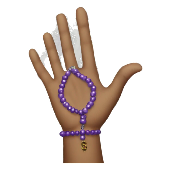 hand with purple bead bracelet holding money sticker