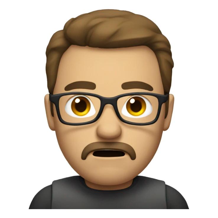 neutral angry man with glasses and brown goatee with thin brown hair sticker