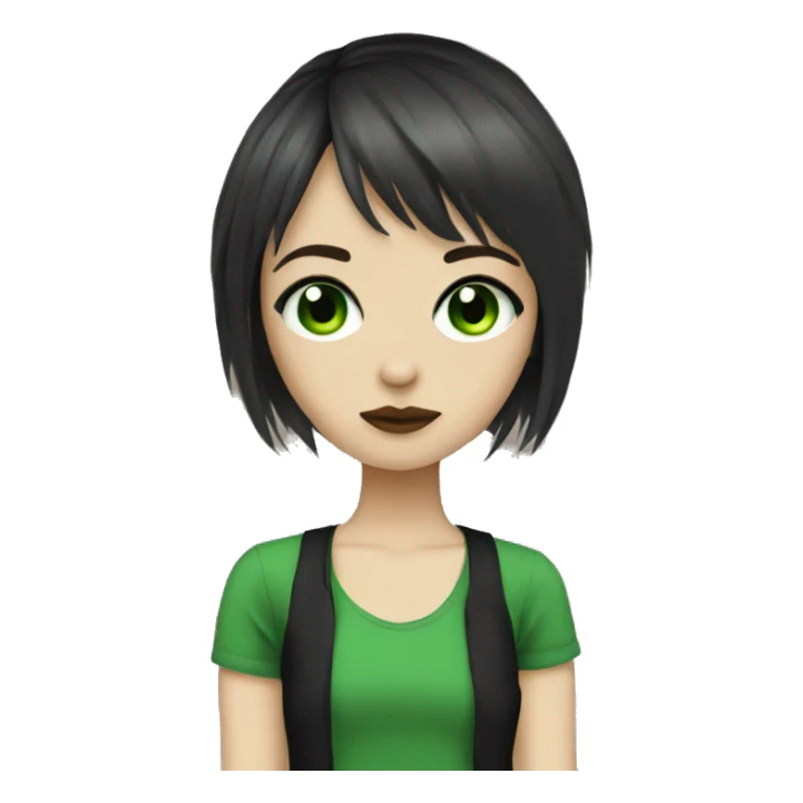 Emo girl with brown hair with bangs with green eyes and eyeliner  sticker