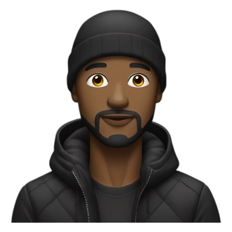 Black man with big nose and little black beard wearing a black durag and puffer jacket sticker