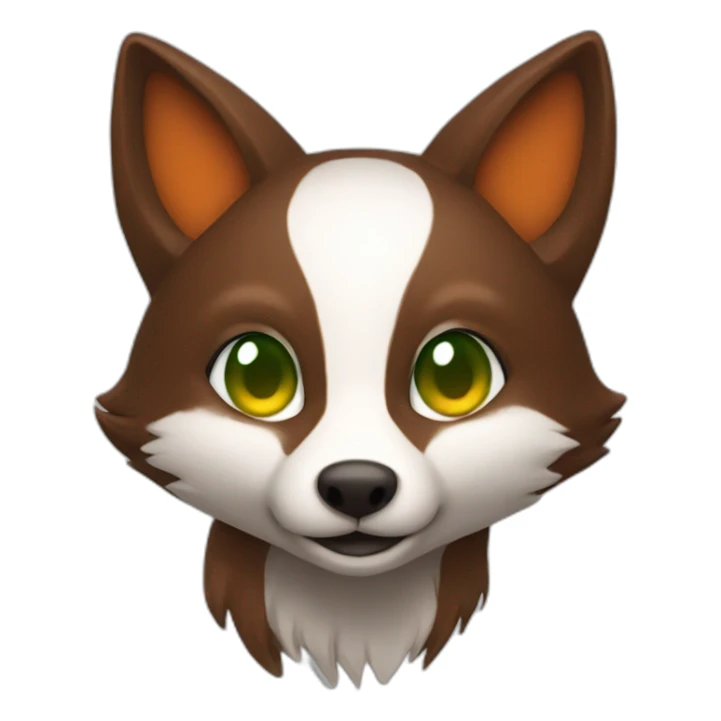 small dark brown fox with orange eyes and a dark green hood that smile sticker