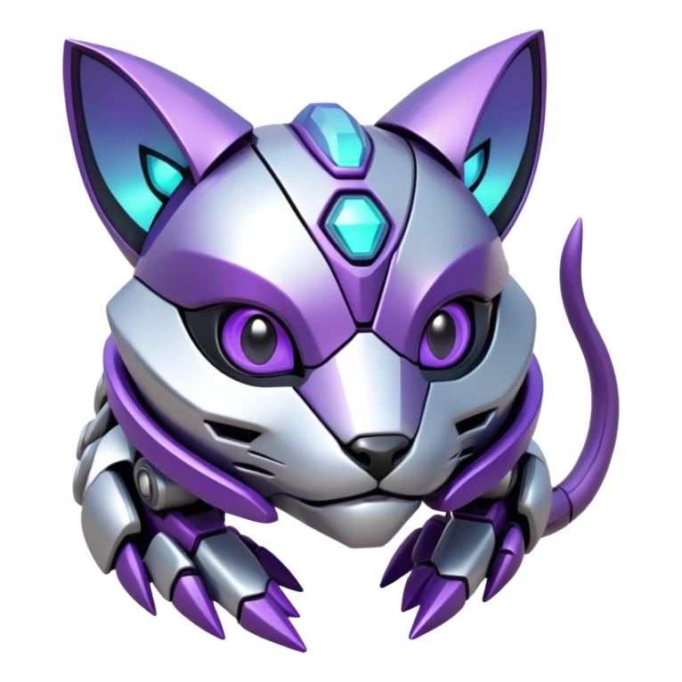  exotic iridescent silver and purple cyber-Protogen-Fakémon-Pokémon-Vernid-robot-feline-creature sticker