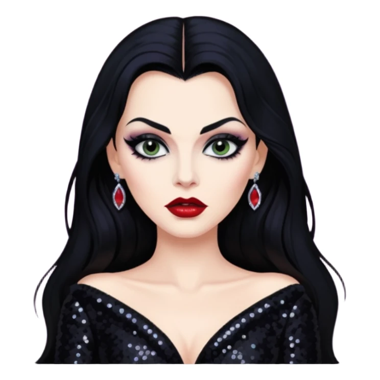Vampira with long black hair, black sequin outfit sticker