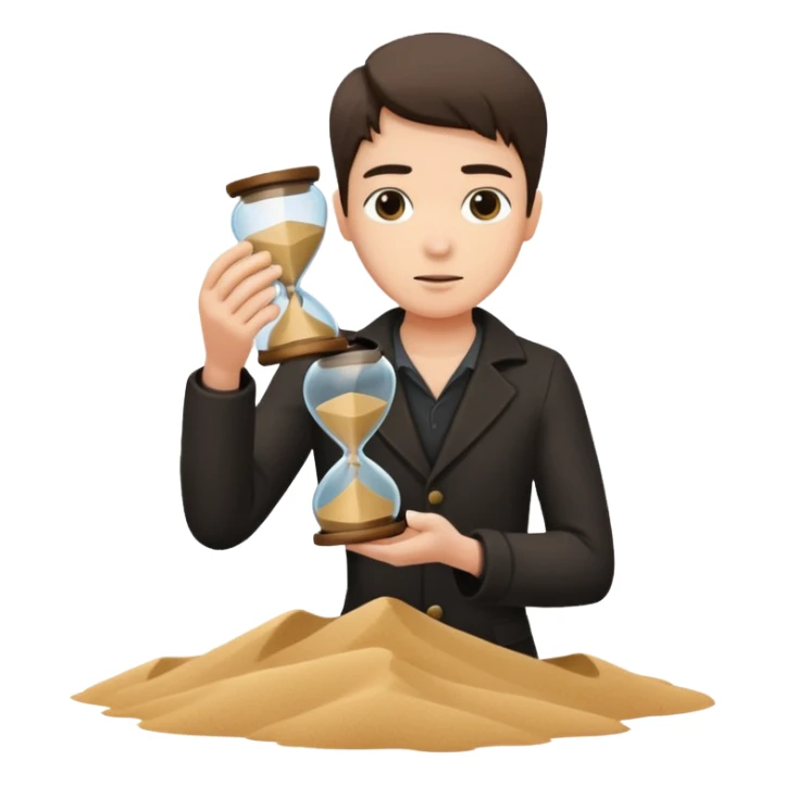 Character holding a broken hourglass, sand frozen mid-air sticker