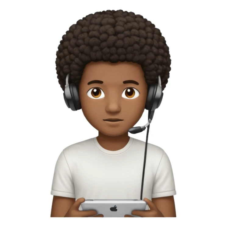 A dark-skinned boy with an afro, gamer , and ears, wearing a white shirt. sticker