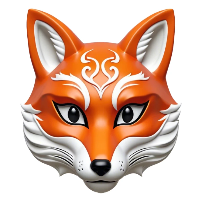 ​Cinematic Realistic Japanese Kitsune Mask, depicted as an intricately carved fox mask with flowing, delicate features and vivid traditional patterns, its mysterious eyes set against a softly blurred background that emphasizes its mystical allure and cultural significance, rendered with detailed textures and refined lighting, sticker