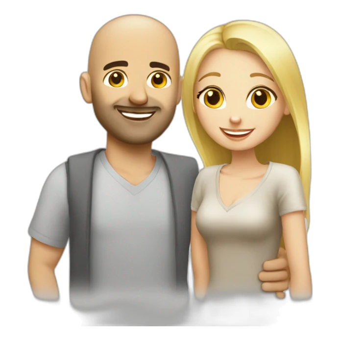 happy couple blond russian girl with a bald arab guy sticker
