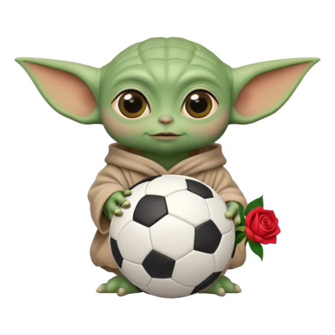 baby yoda holding soccer ball with roses sticker