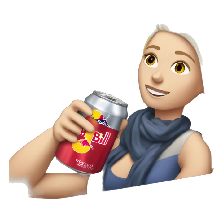 White girl in a Chevy Malibu drinking a Red Bull sticker