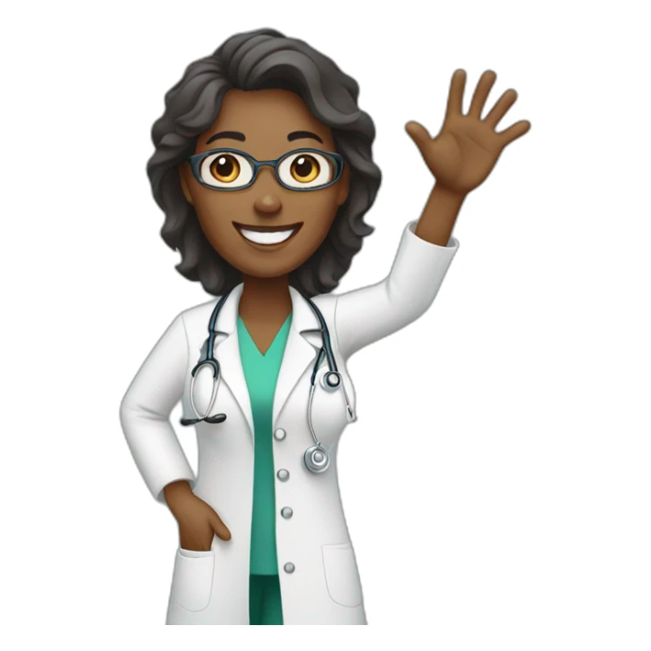 female african middle aged doctor waving and smiling sticker