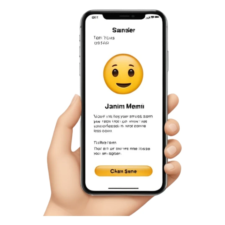 digital busniess card on a phone screen in english written sticker