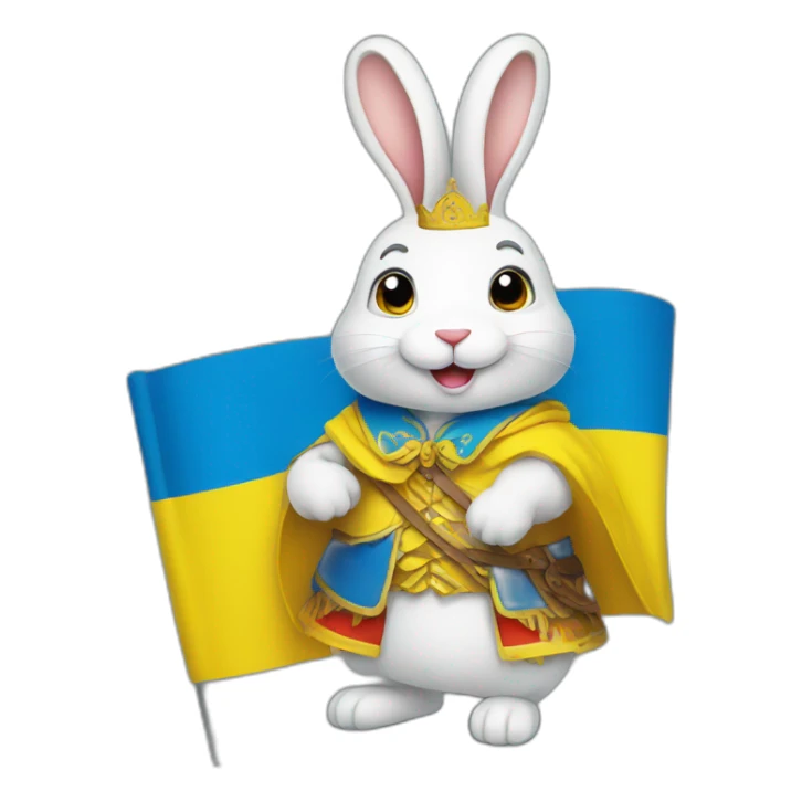 smiling rabbit dressed in a costume  Ukrainian flag sticker