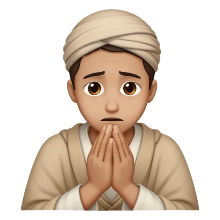 person begging for forgiveness with remorseful expression and pleading hands sticker